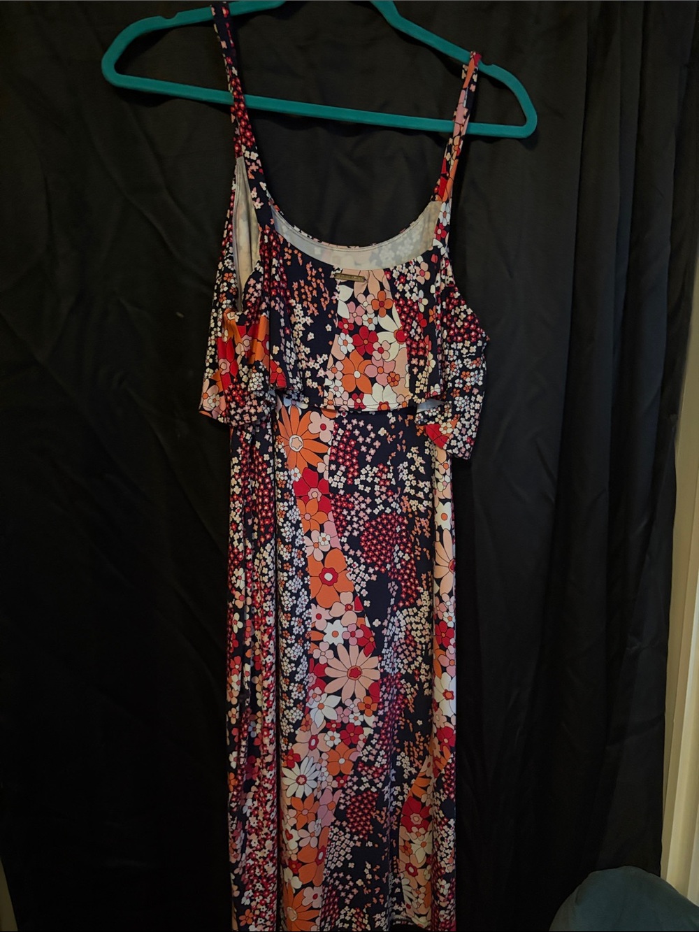 Michael Kors Navy Maxi Dress with Pink & Orange Floral Pattern
